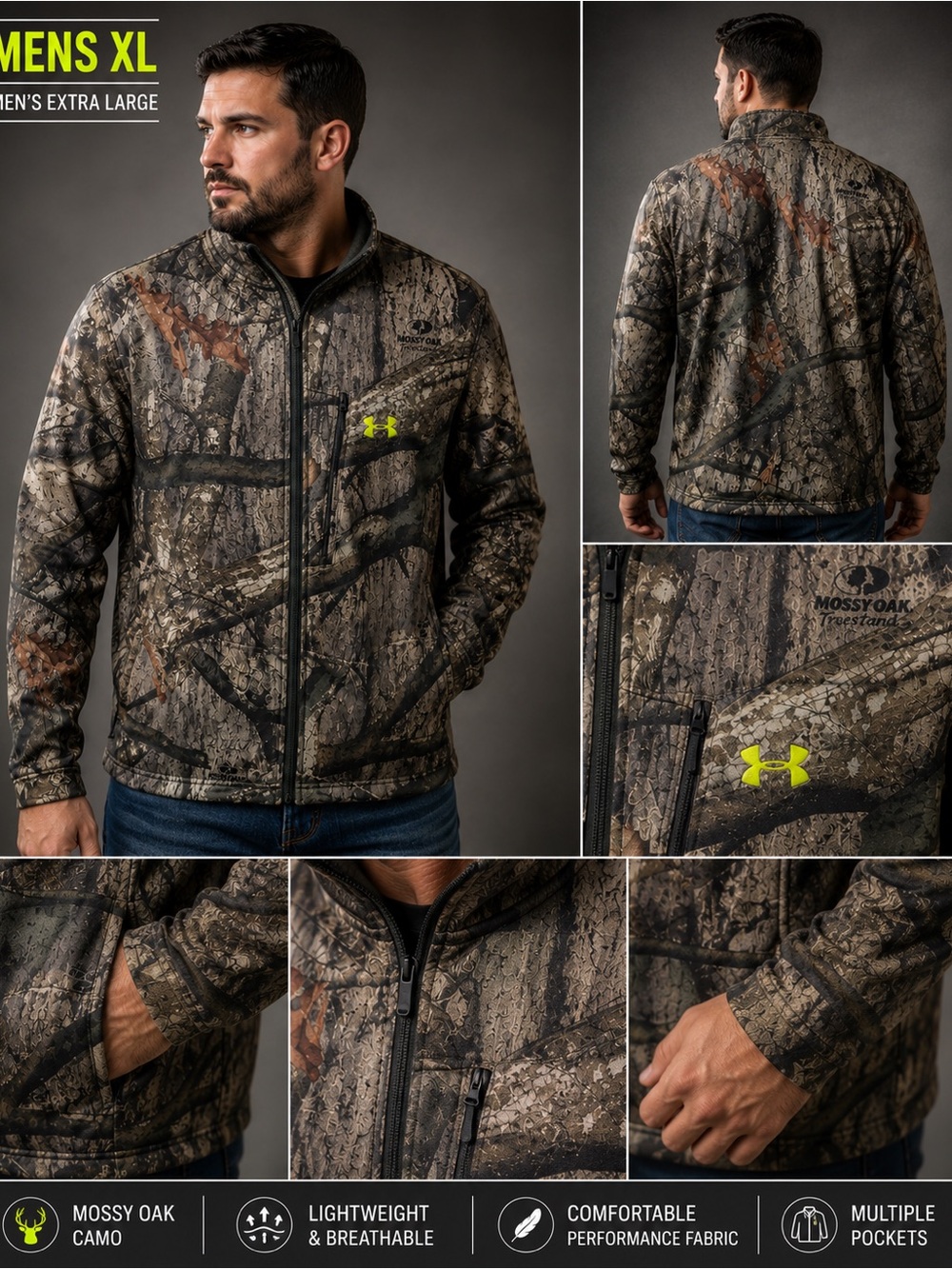 Under Armour Men's Mossy Oak Camo Lightweight Full-Zip Jacket - Brown/Green